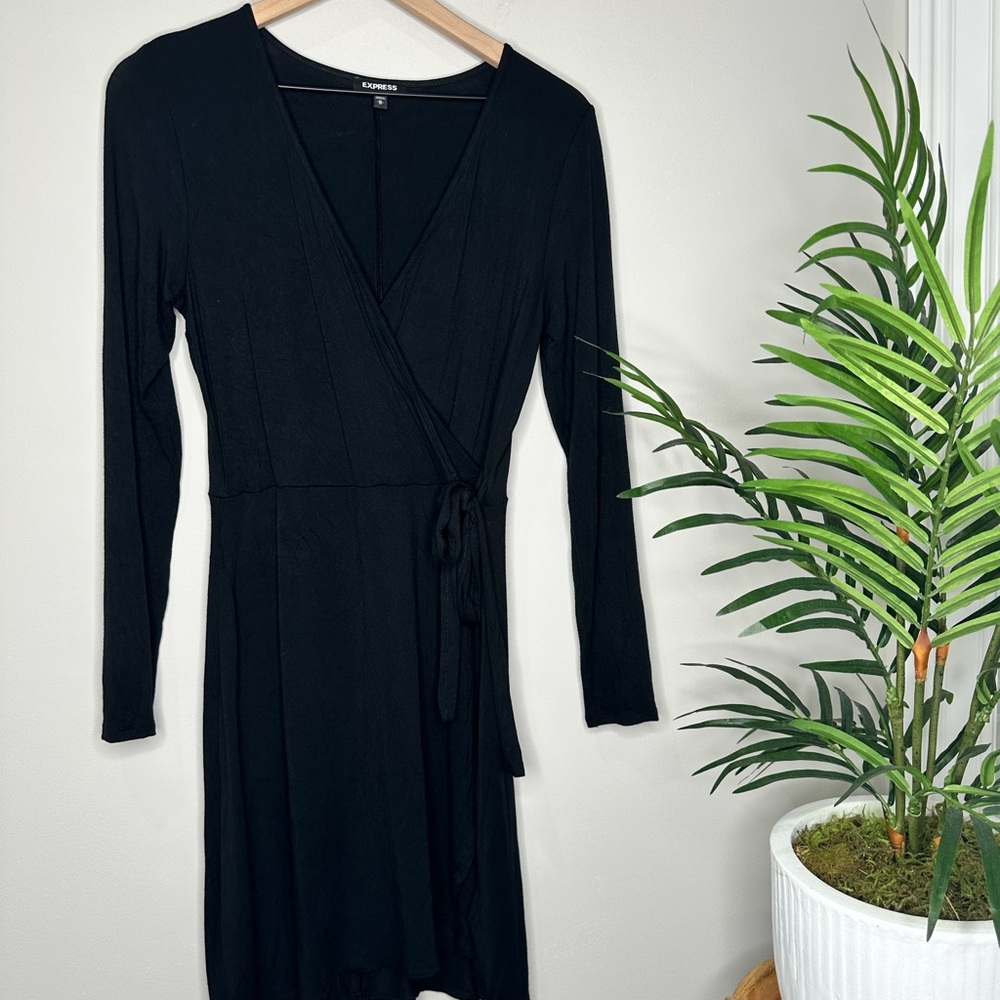 Express Black Long Sleeve Wrap Lightweight Dress